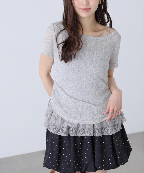 FREE'S MART(フリーズマート)の「◆メランジドロスト半袖レースティアードキャミセット(Tシャツ/カットソー・レディース・グレー/ブラック/ブラウン/ホワイト・FREE)」の10枚目の写真