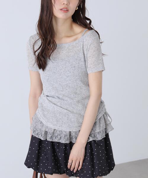FREE'S MART(フリーズマート)の「◆メランジドロスト半袖レースティアードキャミセット(Tシャツ/カットソー・レディース・グレー/ブラック/ブラウン/ホワイト・FREE)」の11枚目の写真