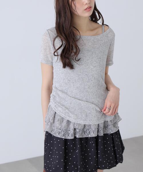 FREE'S MART(フリーズマート)の「◆メランジドロスト半袖レースティアードキャミセット(Tシャツ/カットソー・レディース・グレー/ブラック/ブラウン/ホワイト・FREE)」の13枚目の写真