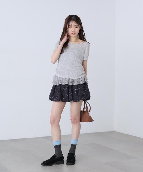 FREE'S MART(フリーズマート)の「◆メランジドロスト半袖レースティアードキャミセット(Tシャツ/カットソー・レディース・グレー/ブラック/ブラウン/ホワイト・FREE)」の14枚目の写真