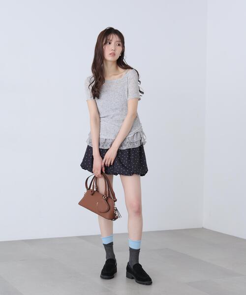 FREE'S MART(フリーズマート)の「◆メランジドロスト半袖レースティアードキャミセット(Tシャツ/カットソー・レディース・グレー/ブラック/ブラウン/ホワイト・FREE)」の15枚目の写真