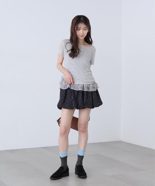 FREE'S MART(フリーズマート)の「◆メランジドロスト半袖レースティアードキャミセット(Tシャツ/カットソー・レディース・グレー/ブラック/ブラウン/ホワイト・FREE)」の16枚目の写真