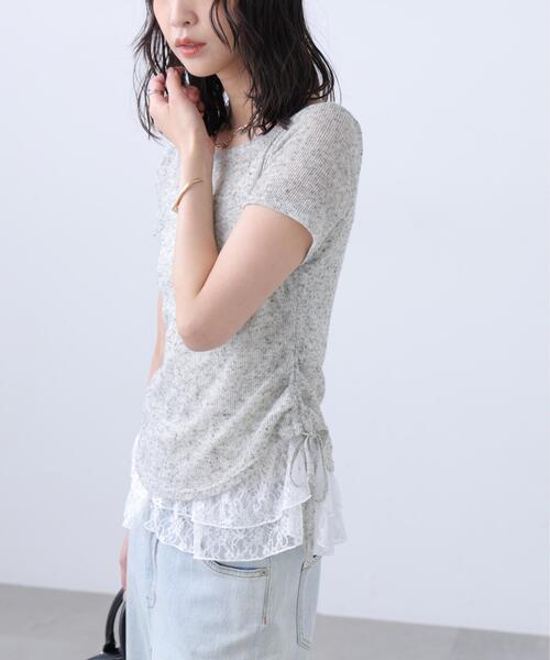FREE'S MART(フリーズマート)の「◆メランジドロスト半袖レースティアードキャミセット(Tシャツ/カットソー・レディース・グレー/ブラック/ブラウン/ホワイト・FREE)」の5枚目の写真