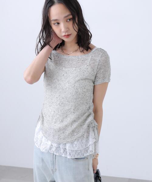 FREE'S MART(フリーズマート)の「◆メランジドロスト半袖レースティアードキャミセット(Tシャツ/カットソー・レディース・グレー/ブラック/ブラウン/ホワイト・FREE)」の6枚目の写真
