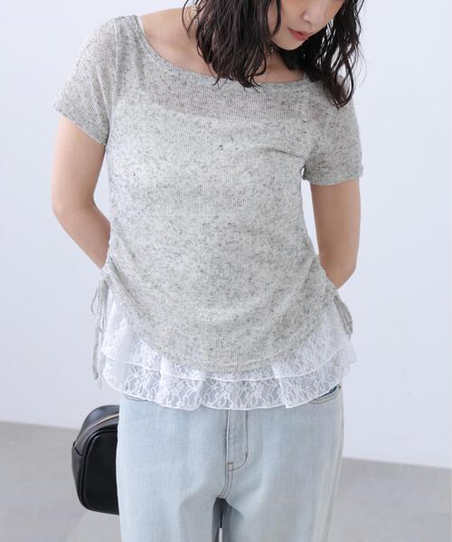 FREE'S MART(フリーズマート)の「◆メランジドロスト半袖レースティアードキャミセット(Tシャツ/カットソー・レディース・グレー/ブラック/ブラウン/ホワイト・FREE)」の7枚目の写真