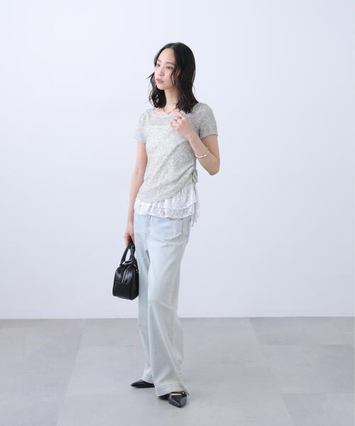 FREE'S MART(フリーズマート)の「◆メランジドロスト半袖レースティアードキャミセット(Tシャツ/カットソー・レディース・グレー/ブラック/ブラウン/ホワイト・FREE)」の8枚目の写真