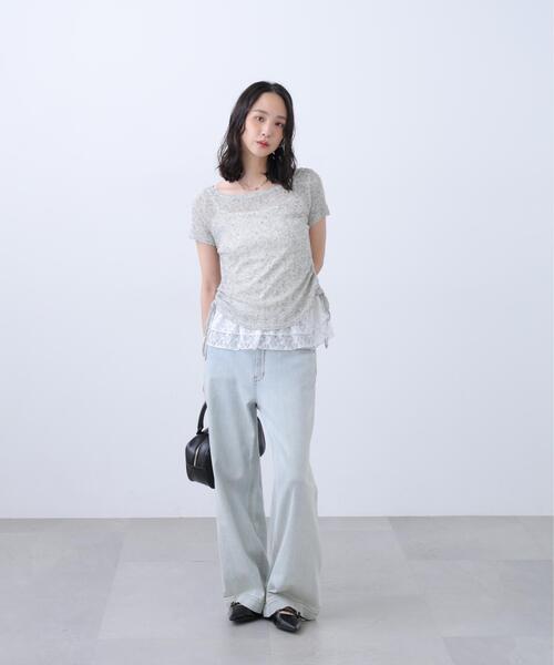 FREE'S MART(フリーズマート)の「◆メランジドロスト半袖レースティアードキャミセット(Tシャツ/カットソー・レディース・グレー/ブラック/ブラウン/ホワイト・FREE)」の9枚目の写真