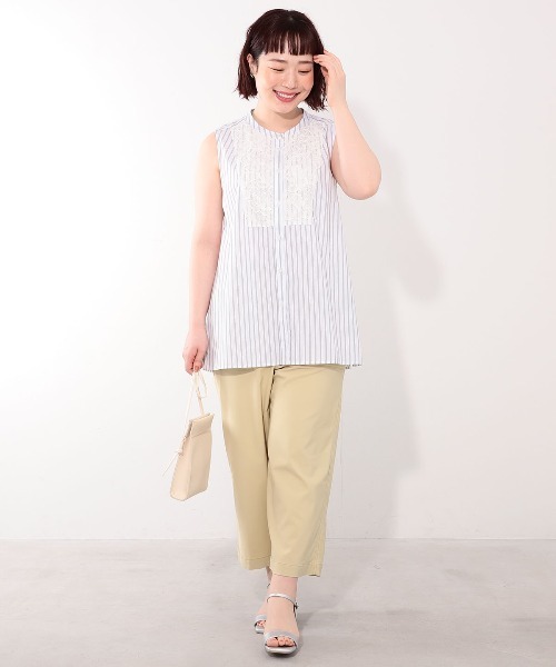 MB mint breeze(エムビーミントブリーズ)の「【L~6L 大きいサイズ】フロントレースノースリーブブラウス(シャツ/ブラウス・レディース・サックスブルー/オフホワイト/ネイビー・5L/4L/3L/LL/6L/L)」の8枚目の写真
