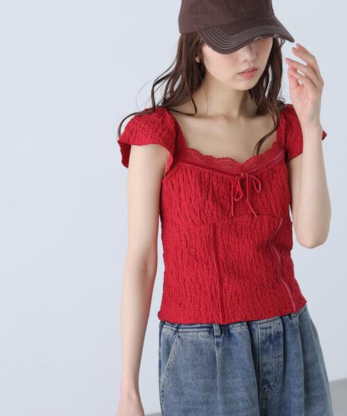 FREE'S MART（フリーズマート）の「◆レーストリムカットジャガードカットソー（Tシャツ/カットソー・レディース・ブラウン/ホワイト/レッド・FREE）」の13枚目の写真