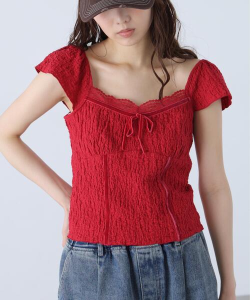 FREE'S MART（フリーズマート）の「◆レーストリムカットジャガードカットソー（Tシャツ/カットソー・レディース・ブラウン/ホワイト/レッド・FREE）」の14枚目の写真
