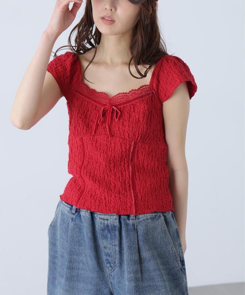 FREE'S MART（フリーズマート）の「◆レーストリムカットジャガードカットソー（Tシャツ/カットソー・レディース・ブラウン/ホワイト/レッド・FREE）」の15枚目の写真