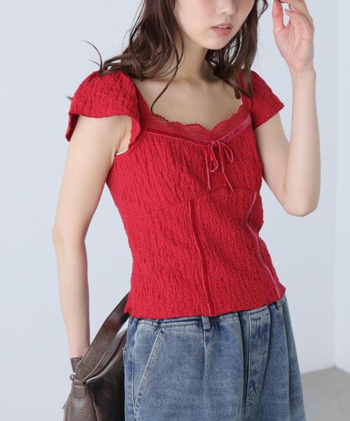 FREE'S MART（フリーズマート）の「◆レーストリムカットジャガードカットソー（Tシャツ/カットソー・レディース・ブラウン/ホワイト/レッド・FREE）」の16枚目の写真