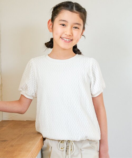 ikka(イッカ)の「【親子コーデ】 ジャカードパフ袖プルオーバー (120cm~160cm)(Tシャツ/カットソー・キッズ・オフホワイト/ライトグリーン・130/140/150/120/160)」の10枚目の写真