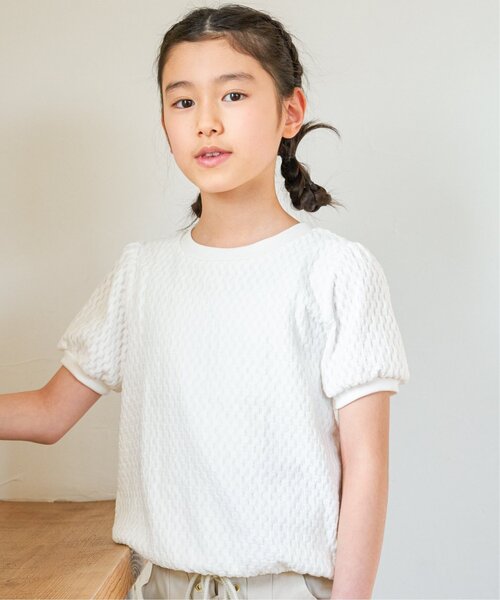 ikka(イッカ)の「【親子コーデ】 ジャカードパフ袖プルオーバー (120cm~160cm)(Tシャツ/カットソー・キッズ・オフホワイト/ライトグリーン・130/140/150/120/160)」の9枚目の写真