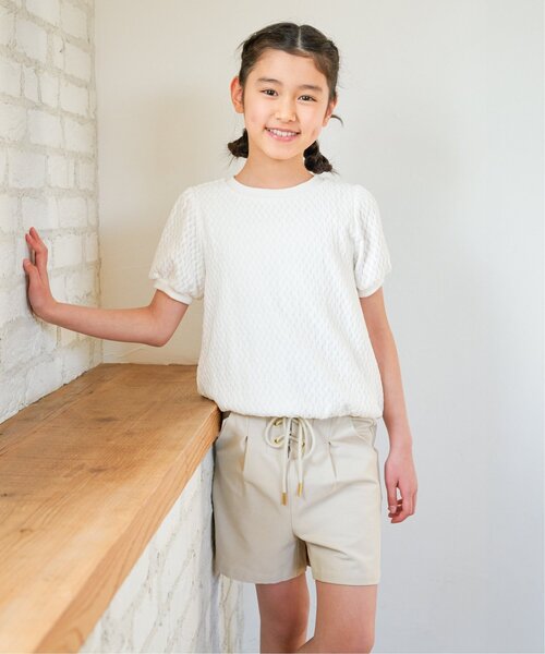 ikka(イッカ)の「【親子コーデ】 ジャカードパフ袖プルオーバー (120cm~160cm)(Tシャツ/カットソー・キッズ・オフホワイト/ライトグリーン・130/140/150/120/160)」の8枚目の写真