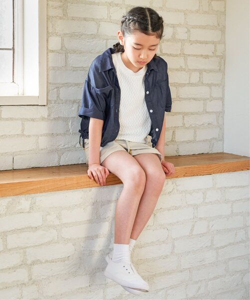 ikka(イッカ)の「【親子コーデ】 ジャカードパフ袖プルオーバー (120cm~160cm)(Tシャツ/カットソー・キッズ・オフホワイト/ライトグリーン・130/140/150/120/160)」の5枚目の写真