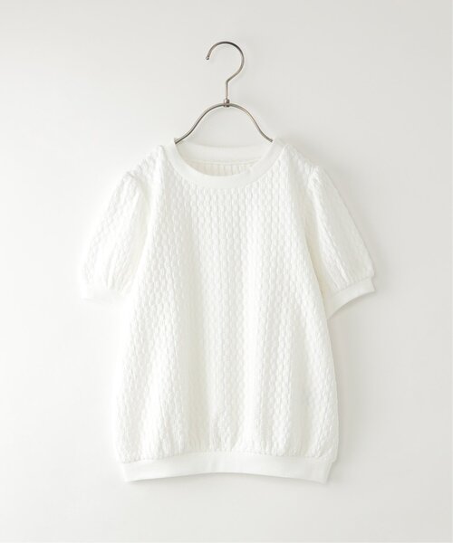ikka(イッカ)の「【親子コーデ】 ジャカードパフ袖プルオーバー (120cm~160cm)(Tシャツ/カットソー・キッズ・オフホワイト/ライトグリーン・130/140/150/120/160)」の4枚目の写真