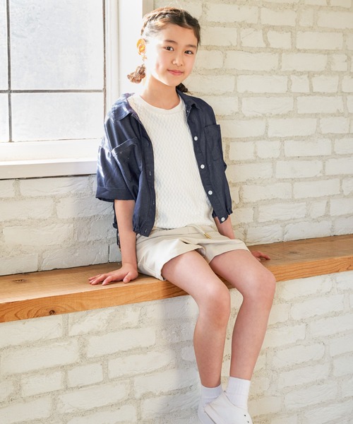 ikka(イッカ)の「【親子コーデ】 ジャカードパフ袖プルオーバー (120cm~160cm)(Tシャツ/カットソー・キッズ・オフホワイト/ライトグリーン・130/140/150/120/160)」の18枚目の写真