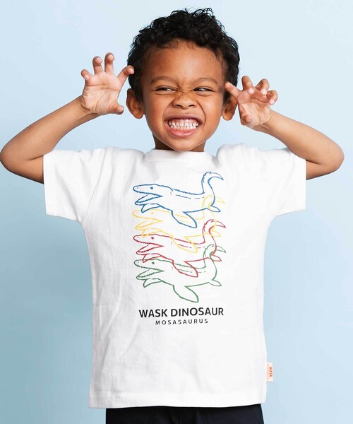 WASK(ワスク)の「【速乾】カラフル恐竜プリントTシャツ(Tシャツ/カットソー・キッズ・ホワイト/レッド・140cm/130cm/120cm)」の1枚目の写真