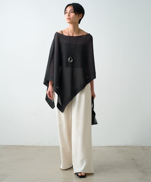 LOUNGEDRESS（ラウンジドレス）の「【JAPAN MADE】アシメニットポンチョ（ポンチョ・レディース・ブラック/ブラウン・FREE）」の3枚目の写真