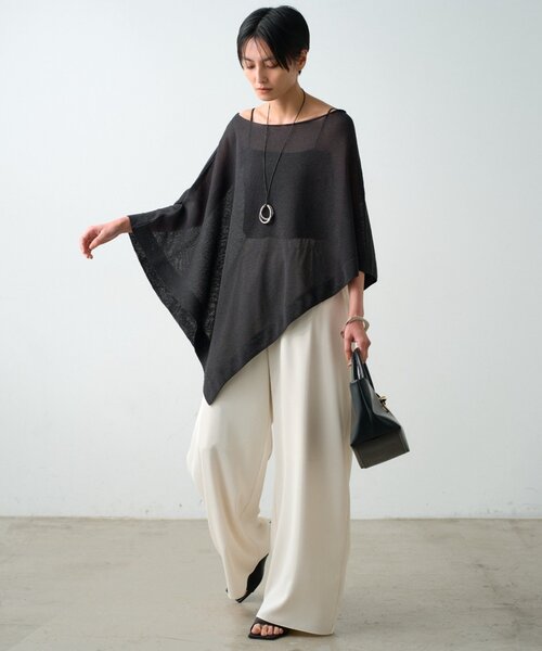 LOUNGEDRESS（ラウンジドレス）の「【JAPAN MADE】アシメニットポンチョ（ポンチョ・レディース・ブラック/ブラウン・FREE）」の5枚目の写真