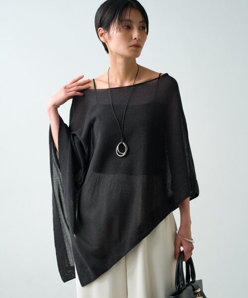 LOUNGEDRESS（ラウンジドレス）の「【JAPAN MADE】アシメニットポンチョ（ポンチョ・レディース・ブラック/ブラウン・FREE）」の7枚目の写真