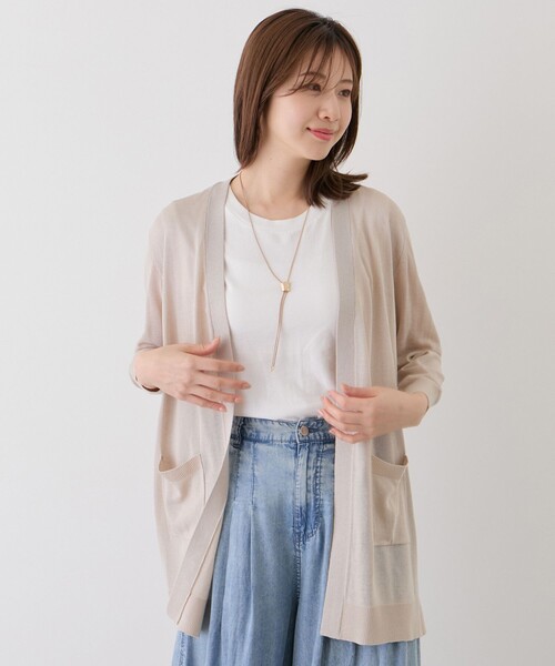 Jayro(ジャイロ)の「麻混ロングトッパーカーディガン(カーディガン/ボレロ・レディース・ブラック/ブルー系その他2/グレー/ホワイト系その他2/ネイビー/ホワイト系その他/ベージュ・M)」の5枚目の写真