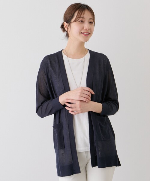 Jayro(ジャイロ)の「麻混ロングトッパーカーディガン(カーディガン/ボレロ・レディース・ブラック/ブルー系その他2/グレー/ホワイト系その他2/ネイビー/ホワイト系その他/ベージュ・M)」の6枚目の写真