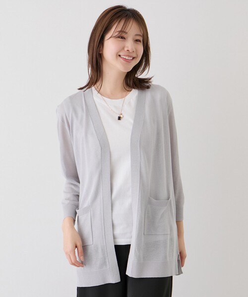 Jayro(ジャイロ)の「麻混ロングトッパーカーディガン(カーディガン/ボレロ・レディース・ブラック/ブルー系その他2/グレー/ホワイト系その他2/ネイビー/ホワイト系その他/ベージュ・M)」の4枚目の写真