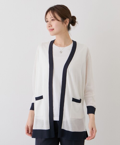 Jayro(ジャイロ)の「麻混ロングトッパーカーディガン(カーディガン/ボレロ・レディース・ブラック/ブルー系その他2/グレー/ホワイト系その他2/ネイビー/ホワイト系その他/ベージュ・M)」の1枚目の写真