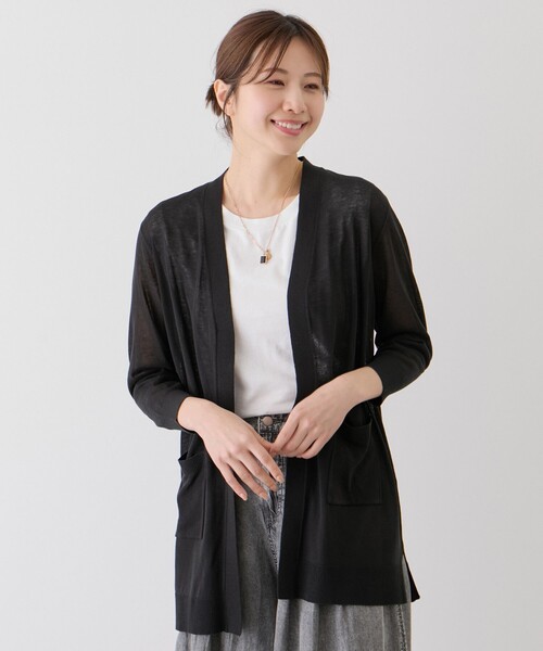 Jayro(ジャイロ)の「麻混ロングトッパーカーディガン(カーディガン/ボレロ・レディース・ブラック/ブルー系その他2/グレー/ホワイト系その他2/ネイビー/ホワイト系その他/ベージュ・M)」の3枚目の写真