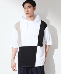 ブロッキング半袖パーカ 【洗濯機OK】