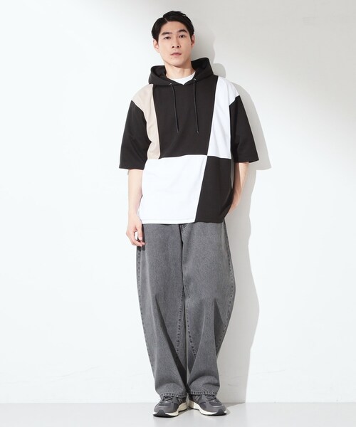 THE SHOP TK （ザ ショップ ティーケー ）の「ブロッキング半袖パーカ 【洗濯機OK】（パーカー・メンズ・ホワイト系7/ブラック系4・03/02）」の5枚目の写真
