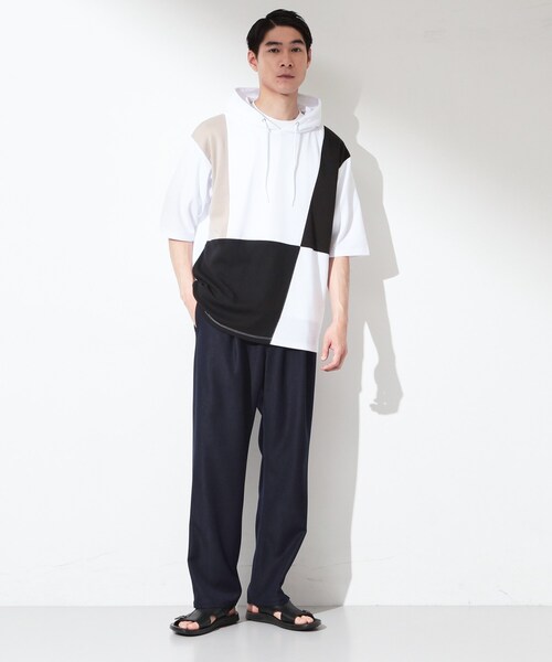THE SHOP TK （ザ ショップ ティーケー ）の「ブロッキング半袖パーカ 【洗濯機OK】（パーカー・メンズ・ホワイト系7/ブラック系4・03/02）」の9枚目の写真