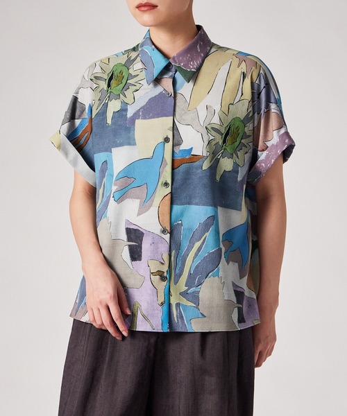 Paul Smith(ポールスミス)の「ウィメンズ "River Collage" プリント 半袖 シャツ / 165057 347B(シャツ/ブラウス・レディース・グレイッシュブルー・40)」の9枚目の写真