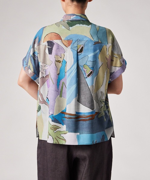 Paul Smith(ポールスミス)の「ウィメンズ "River Collage" プリント 半袖 シャツ / 165057 347B(シャツ/ブラウス・レディース・グレイッシュブルー・40)」の10枚目の写真