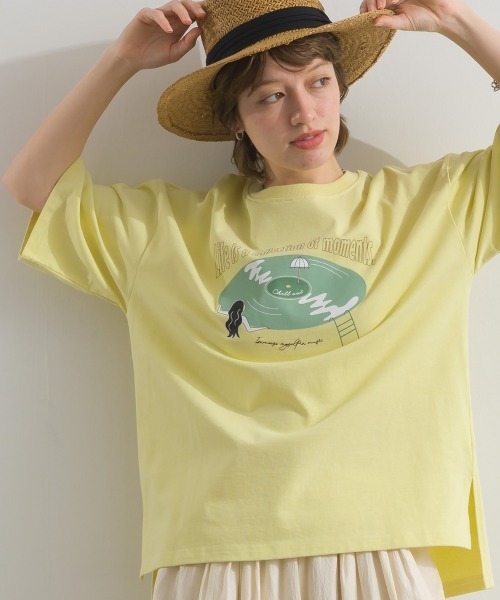 le colis(ルコリ)の「ドライタッチ 天竺 レコード プリント 5分袖 Tシャツ(Tシャツ/カットソー・レディース・ブラック/オフホワイト/ラベンダー/ライトイエロー・FREE)」の4枚目の写真