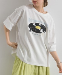 ドライタッチ 天竺 レコード プリント 5分袖 Tシャツ