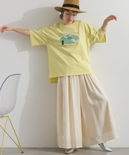 le colis(ルコリ)の「ドライタッチ 天竺 レコード プリント 5分袖 Tシャツ(Tシャツ/カットソー・レディース・ブラック/オフホワイト/ラベンダー/ライトイエロー・FREE)」の14枚目の写真