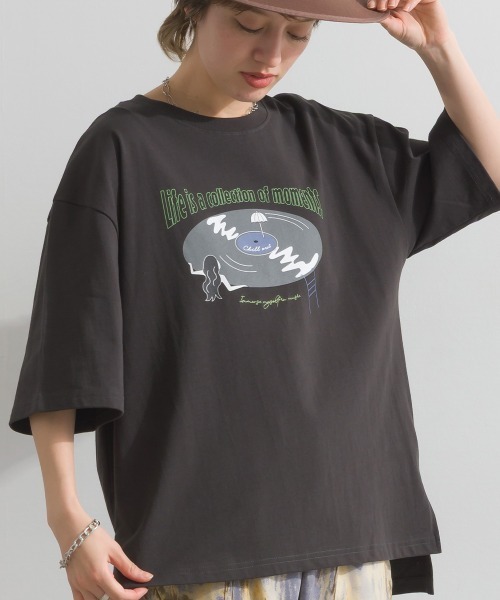 le colis(ルコリ)の「ドライタッチ 天竺 レコード プリント 5分袖 Tシャツ(Tシャツ/カットソー・レディース・ブラック/オフホワイト/ラベンダー/ライトイエロー・FREE)」の20枚目の写真