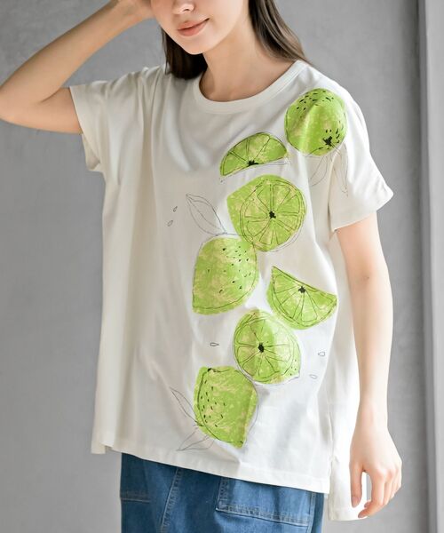 rps(アールピーエス)の「シトラスワイドT(Tシャツ/カットソー・レディース・オフホワイト/チャコールグレー・フリー)」の1枚目の写真