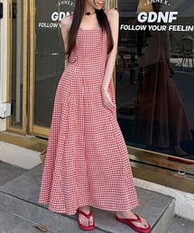 YUGA_YGMC Korean-style Checkered long dress