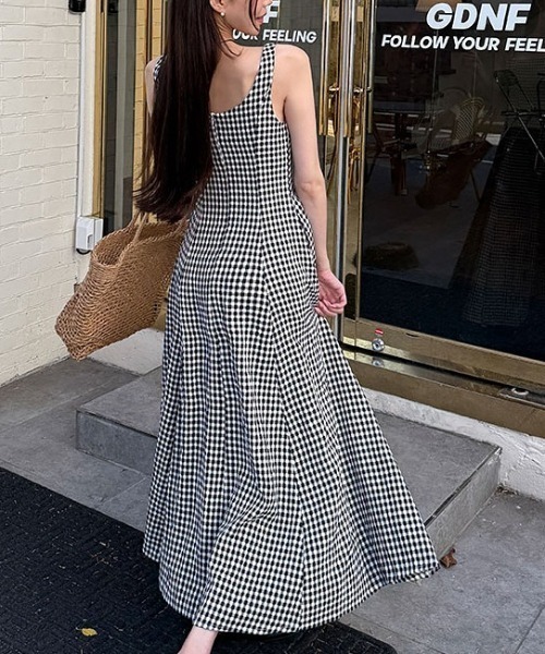 FREE STYLISTS(フリー スタイリスト)の「YUGA_YGMC Korean-style Checkered long dress(ワンピース・レディース・レッド/ブラック・M/S)」の7枚目の写真
