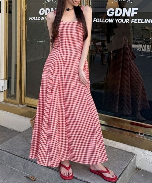 FREE STYLISTS(フリー スタイリスト)の「YUGA_YGMC Korean-style Checkered long dress(ワンピース・レディース・レッド/ブラック・M/S)」の19枚目の写真