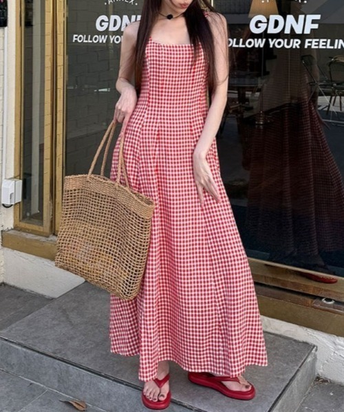 FREE STYLISTS(フリー スタイリスト)の「YUGA_YGMC Korean-style Checkered long dress(ワンピース・レディース・レッド/ブラック・M/S)」の13枚目の写真