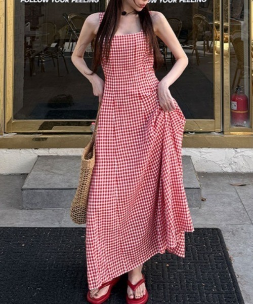 FREE STYLISTS(フリー スタイリスト)の「YUGA_YGMC Korean-style Checkered long dress(ワンピース・レディース・レッド/ブラック・M/S)」の18枚目の写真