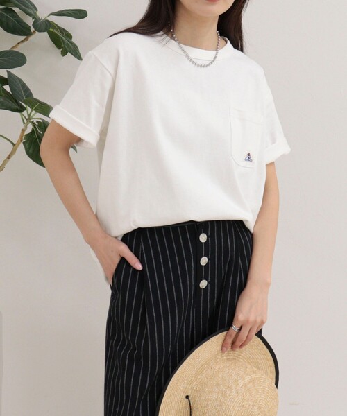 fredy emue(フレディエミュ)の「【GEVACO/ゲバコ】ベーシックオープンエンド天竺Tシャツ(Tシャツ/カットソー・レディース・ネイビー/ミント/オフホワイト・38)」の1枚目の写真