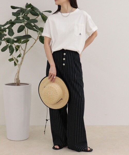 fredy emue(フレディエミュ)の「【GEVACO/ゲバコ】ベーシックオープンエンド天竺Tシャツ(Tシャツ/カットソー・レディース・ネイビー/ミント/オフホワイト・38)」の7枚目の写真