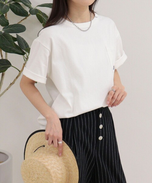fredy emue(フレディエミュ)の「【GEVACO/ゲバコ】ベーシックオープンエンド天竺Tシャツ(Tシャツ/カットソー・レディース・ネイビー/ミント/オフホワイト・38)」の9枚目の写真