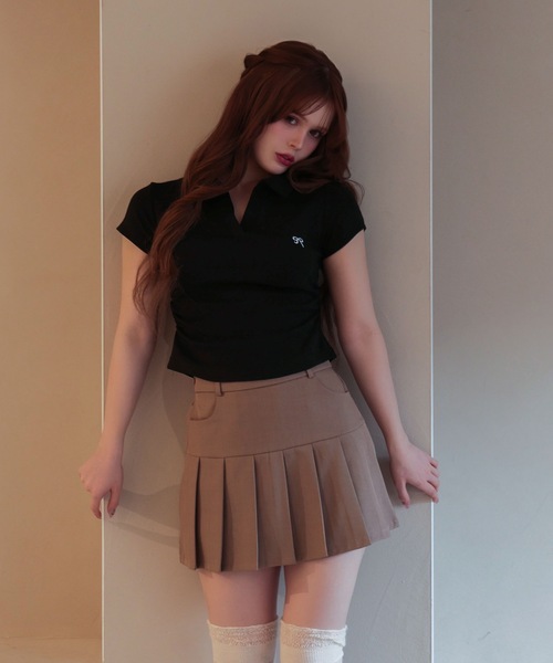 M DOLLY（エムドリー）の「Ribbon sadie polo tops / リボンセイディポロトップス（ポロシャツ・レディース・ブラック/グレー/ネイビー/ピンク/ホワイト・FREE）」の3枚目の写真
